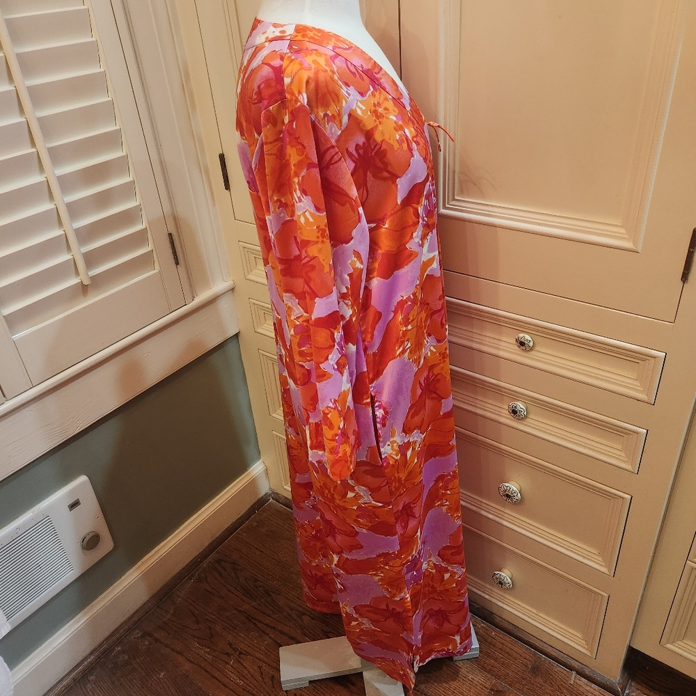 Natori Orange & Pink Full-length Sz M Caftan House Dress Gown w/ Zipper - Picture 4 of 10